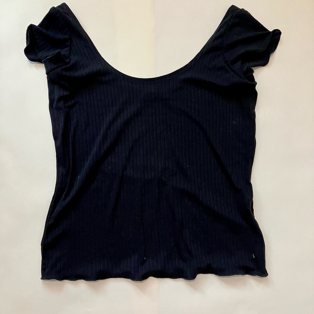 Blue and Cream Fitted Cap Sleeve Blouse